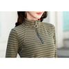 Herbst Reißverschluss Retro Gestreift Langarm Basic Shirt Schmale Passform Vielseitiges Lässiges Oberteil Damen Neues Modisches Oberteil