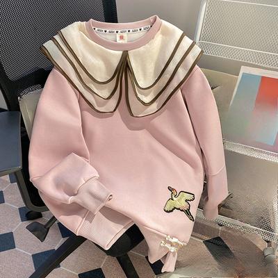 Ein stylischer Hoodie mit extra großer Puppenkragen-Stickerei, Fleece und verdicktem Design für Damen