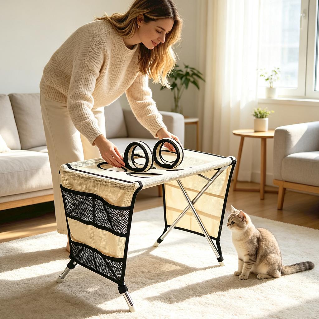 Small Dog Grooming with Detachable Stainless, Scratch and Pet Bed