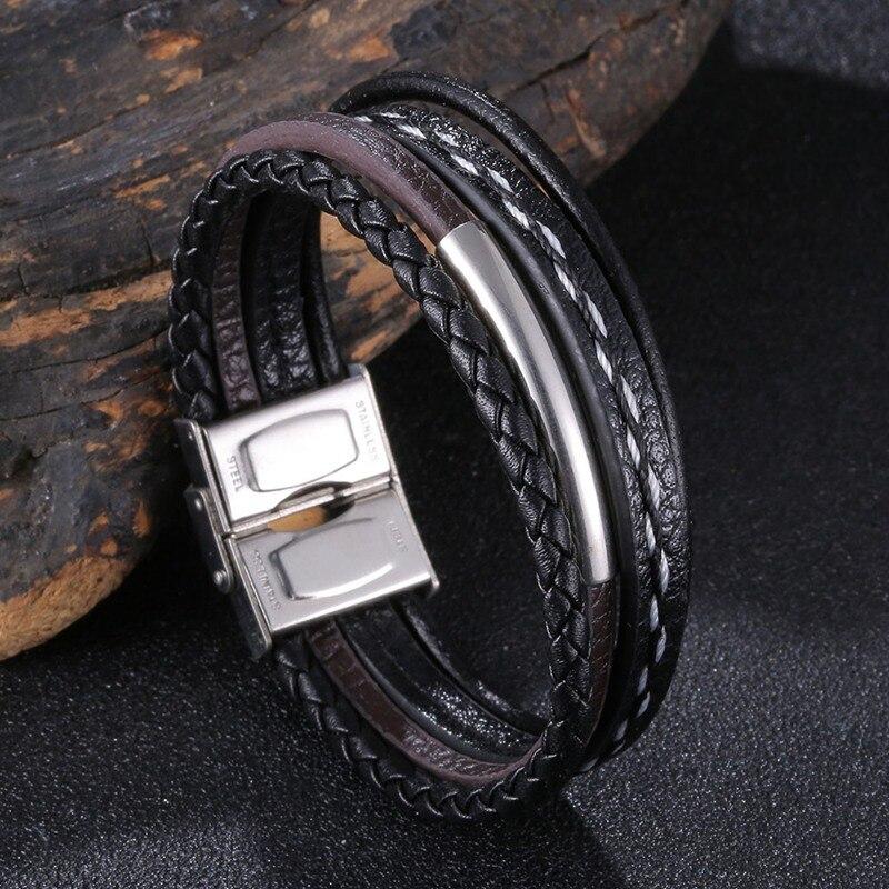 Trendy Leather Bracelet For Men Punk Rock Jewelry Gift Male Wrist Bracelet Jewelry