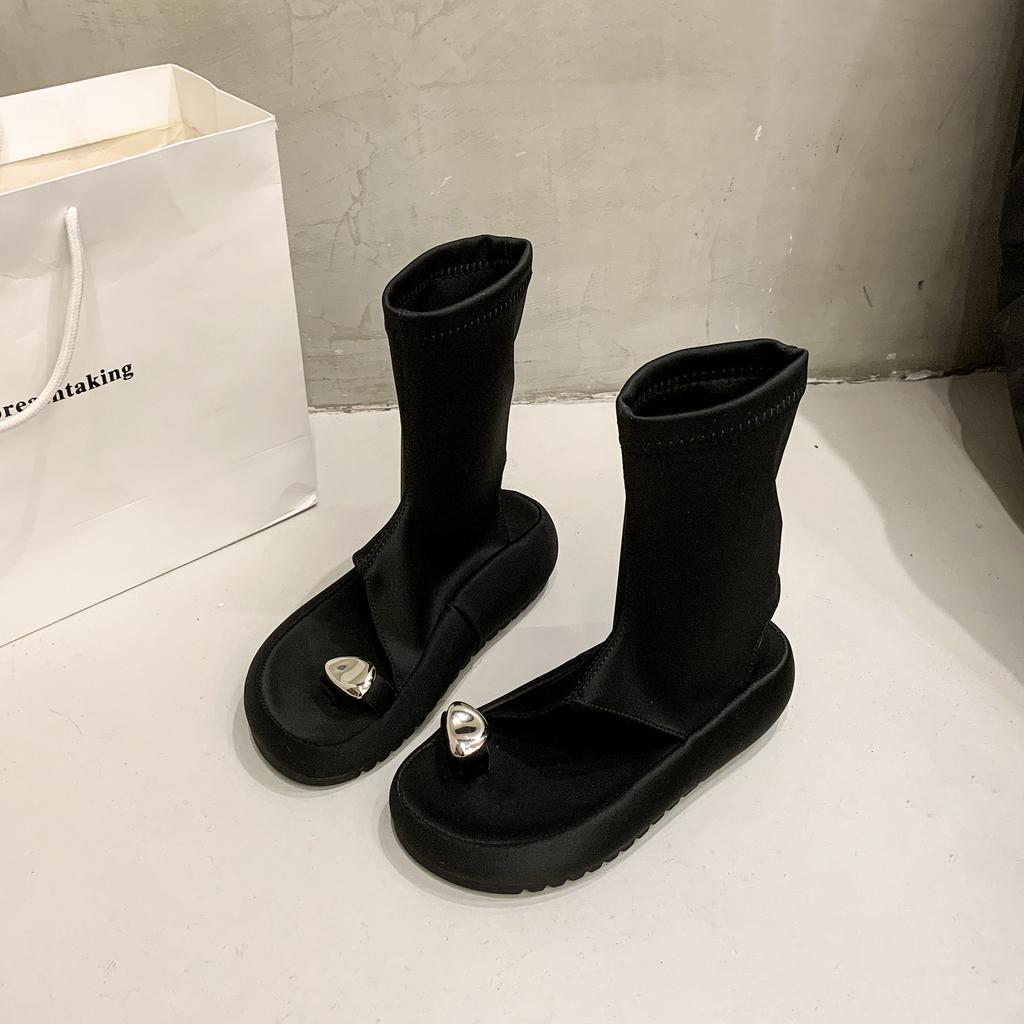 Niche set of toe Roman cool boots women's summer 2025 new muffin thick-soled high-top sandals elastic thin short boots