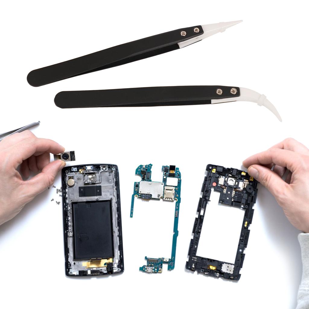 (2 Stücke) Antistatische Pinzette, hitzebeständige Isolationspinzette, Edelstahlpinzette für die Reparatur von Elektronik