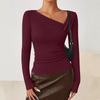 Women's Fashionable Long-sleeved Asymmetrical Collar Fitted Casual Knitted Top