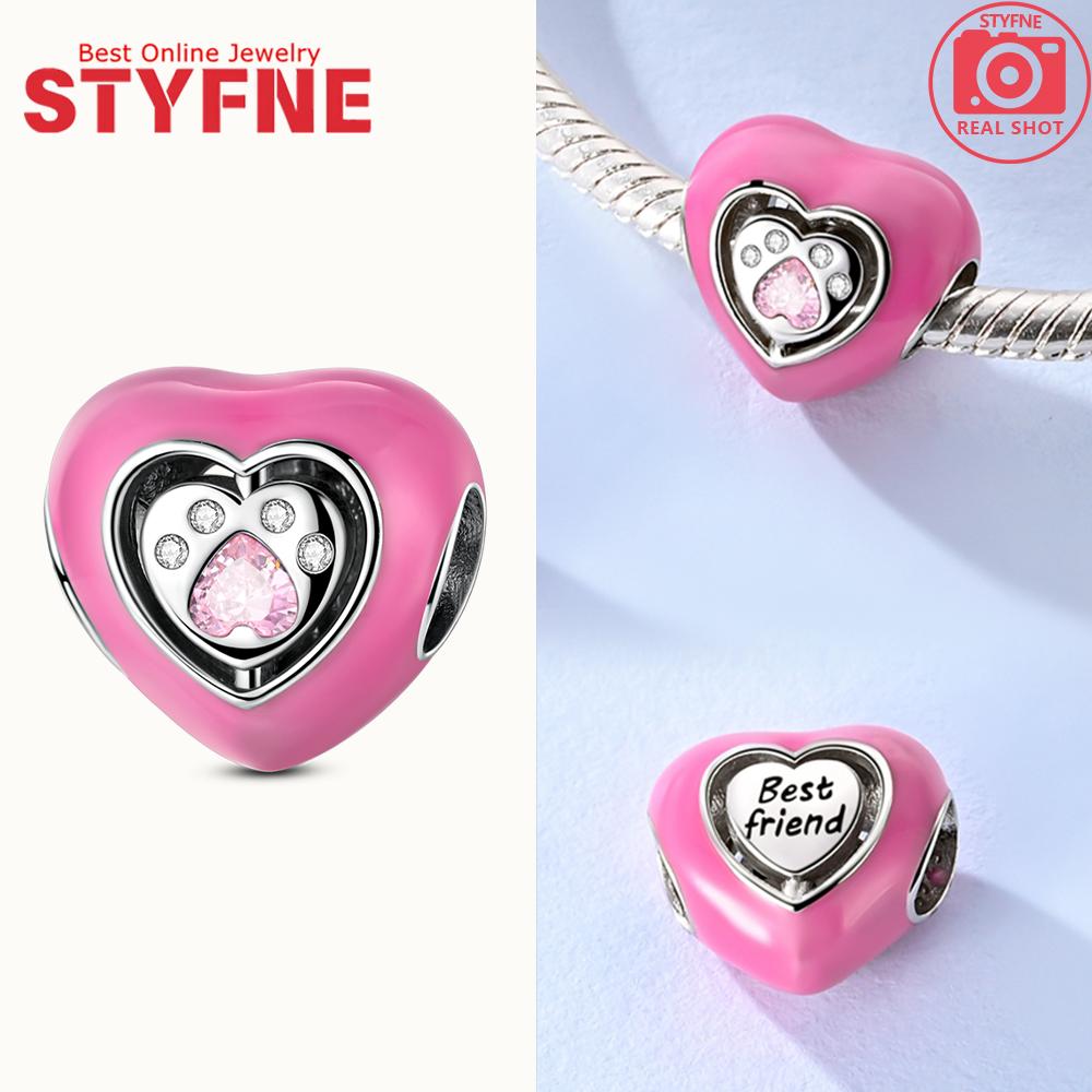 

Original Charms Copper Cute Pink Heart-Shaped Cat Paw Beads Fit Charms Plata Bracelets For Women Jewelry Making Gifts