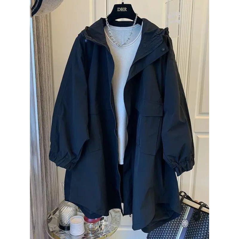 Plus Size Women's Clothing 150.00kg Mid Length Long Length Younger Outdoor Jacket Coat Plus Size Ladies Fall Loose Slim Fit Slimming Trench Coat
