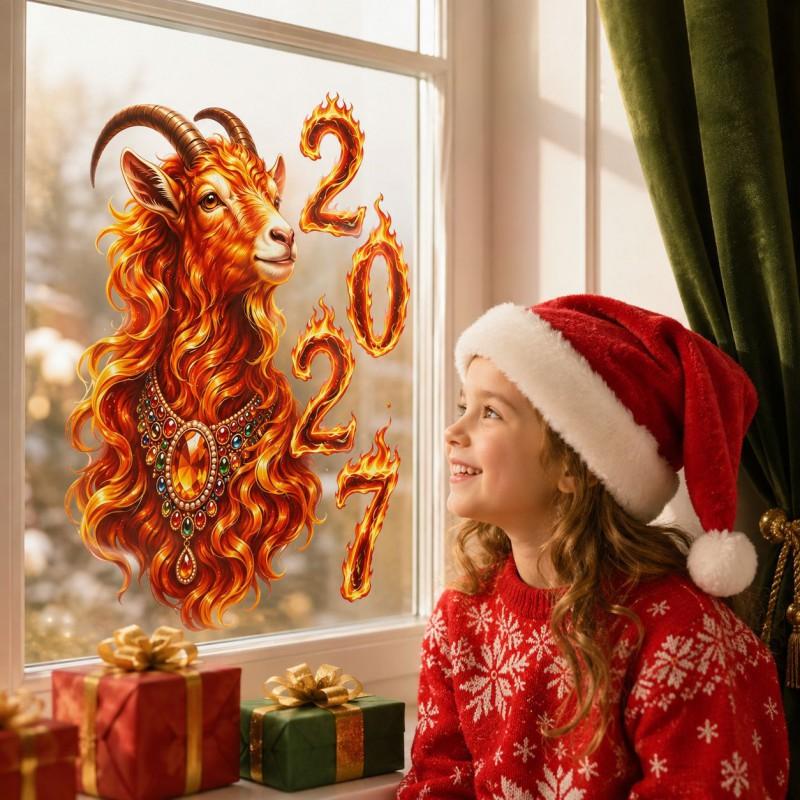 2027 Russian New Sheep Window Stickers Zodiac Glass Decals Home Commercial Decor
