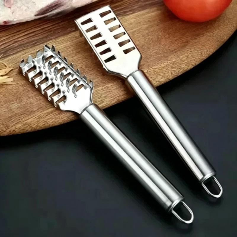 1/2pcs Stainless Steel Double Row Fish Scale Planer Multifunctional Fish Descaling Knife Kitchen Fish Cleaning Tool