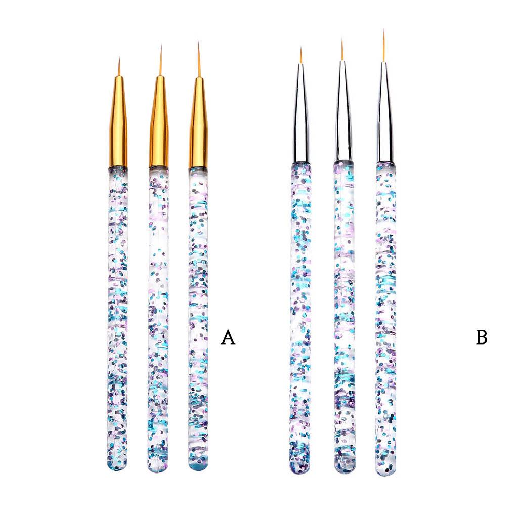 3pcs NAIL PAINTING BRUSH SET Liner Pen Acrylic Thin Drawing Superfine Art