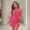 2024 European & American Sexy One-Shoulder Long-Sleeve Black Bodycon Party Dress