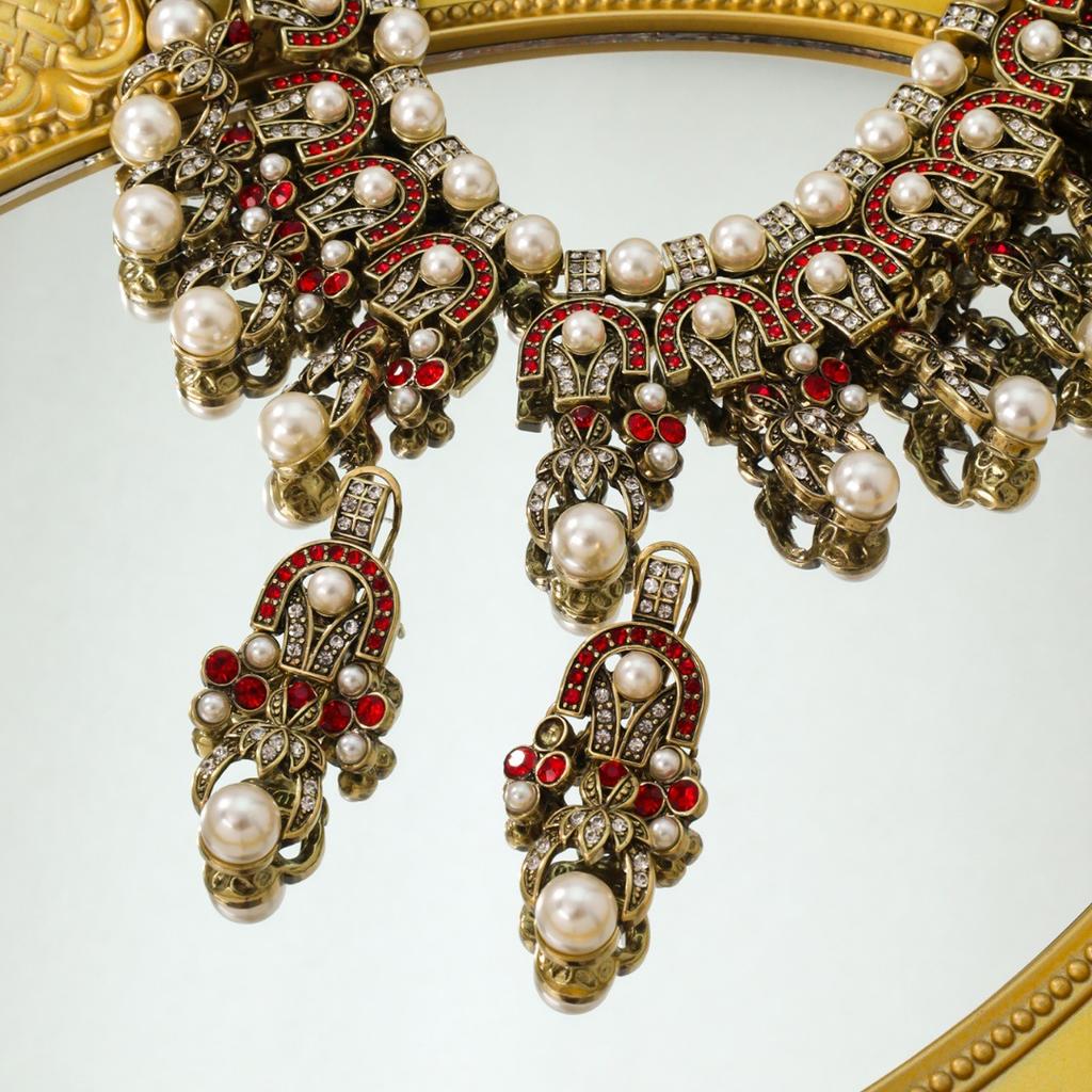 Pearl Tassel Earrings Vintage Antique Set, Earrings Necklace