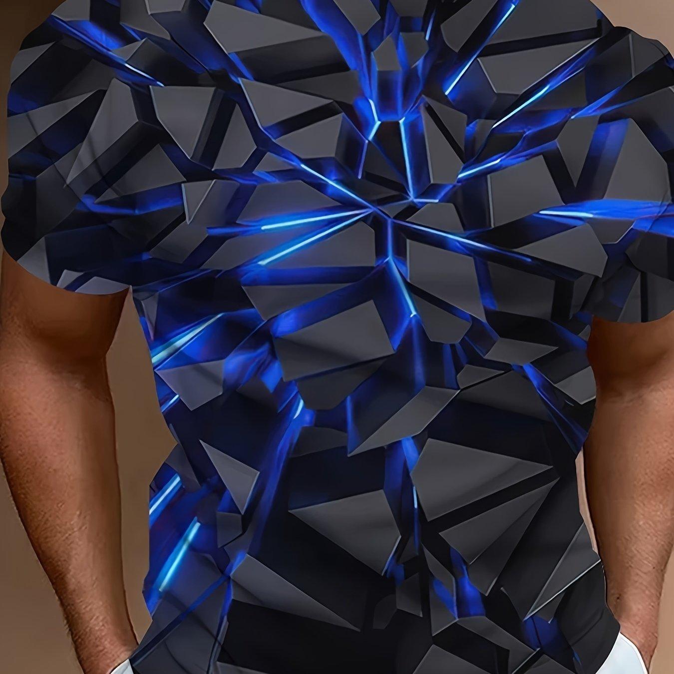 

Новинка, чоловіча футболка з круглим вирізом і короткими рукавами з 3D геометричним візерунком, повсякденна літня футболка для повсякденного носіння 6XL