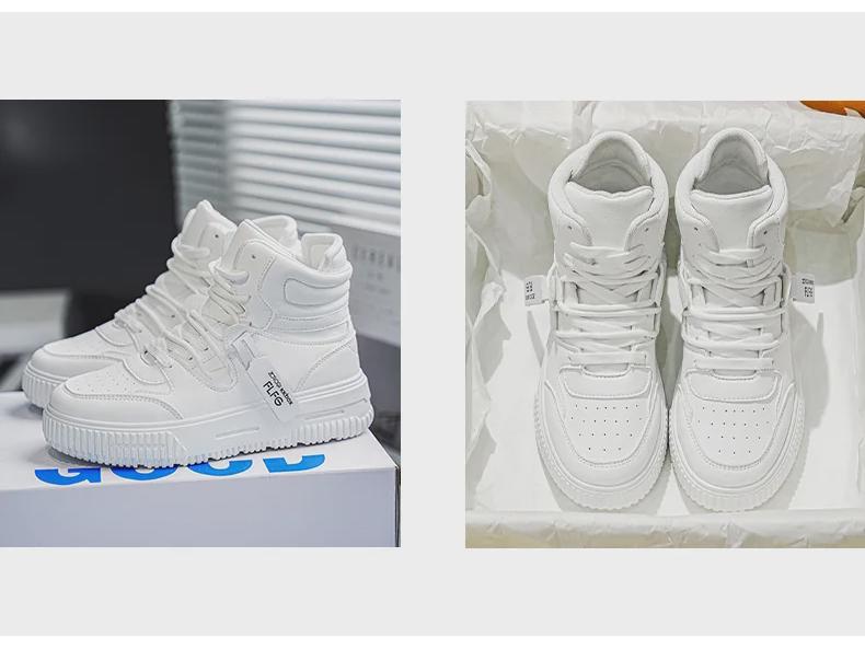 Large Size Men's High-Top Sneakers - Trendy Autumn/Winter White Shoes for Teens, Couples, and Students