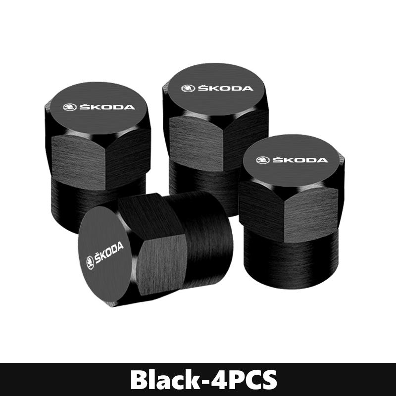 CFP5 For Skoda 4Pcs 3D Metal Tire Valve Caps Car Tyre Air Stems Cover Kamiq MK3 Roomster Rapid Kodiaq Karoq Fabia Enyaq