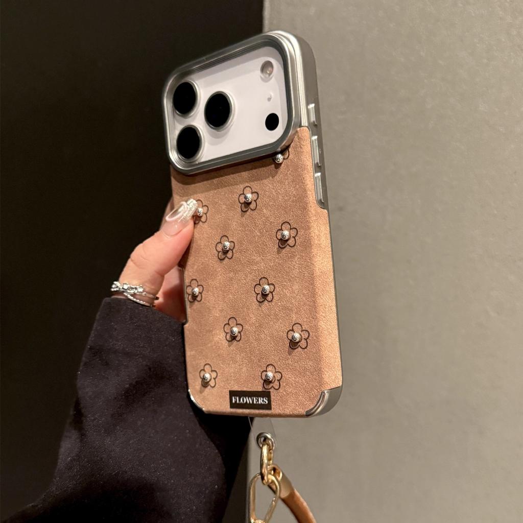 Autumn and Winter Brown Leather Bow Flowers for IPhone17promax for Apple 16 Mobile Phone Case 14 Soft 13