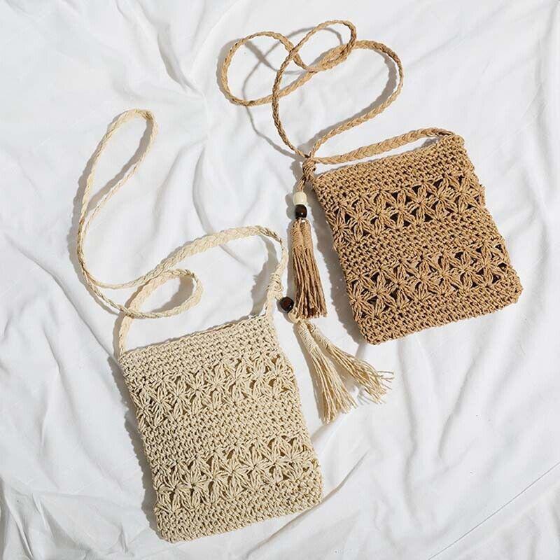 Straw Weaving Shoulder Bags for Women Tassel Beach Crossbody Bag Messenger Bag