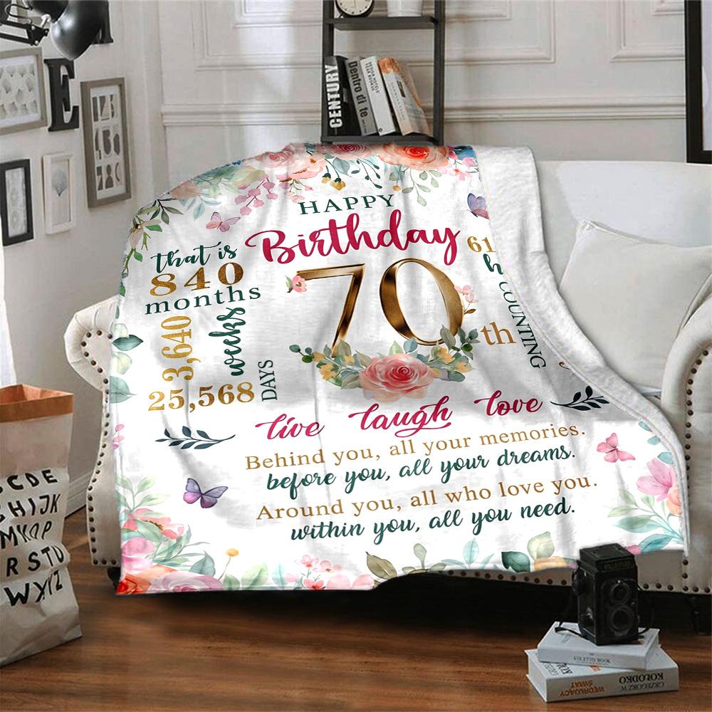 Happy 70Th Birthday Card Throw Blanket Soft Warm Cozy Versatile for Sofa Couch Office Bed Picnics Ideal Best Holiday Gift for Friends, Family Y18