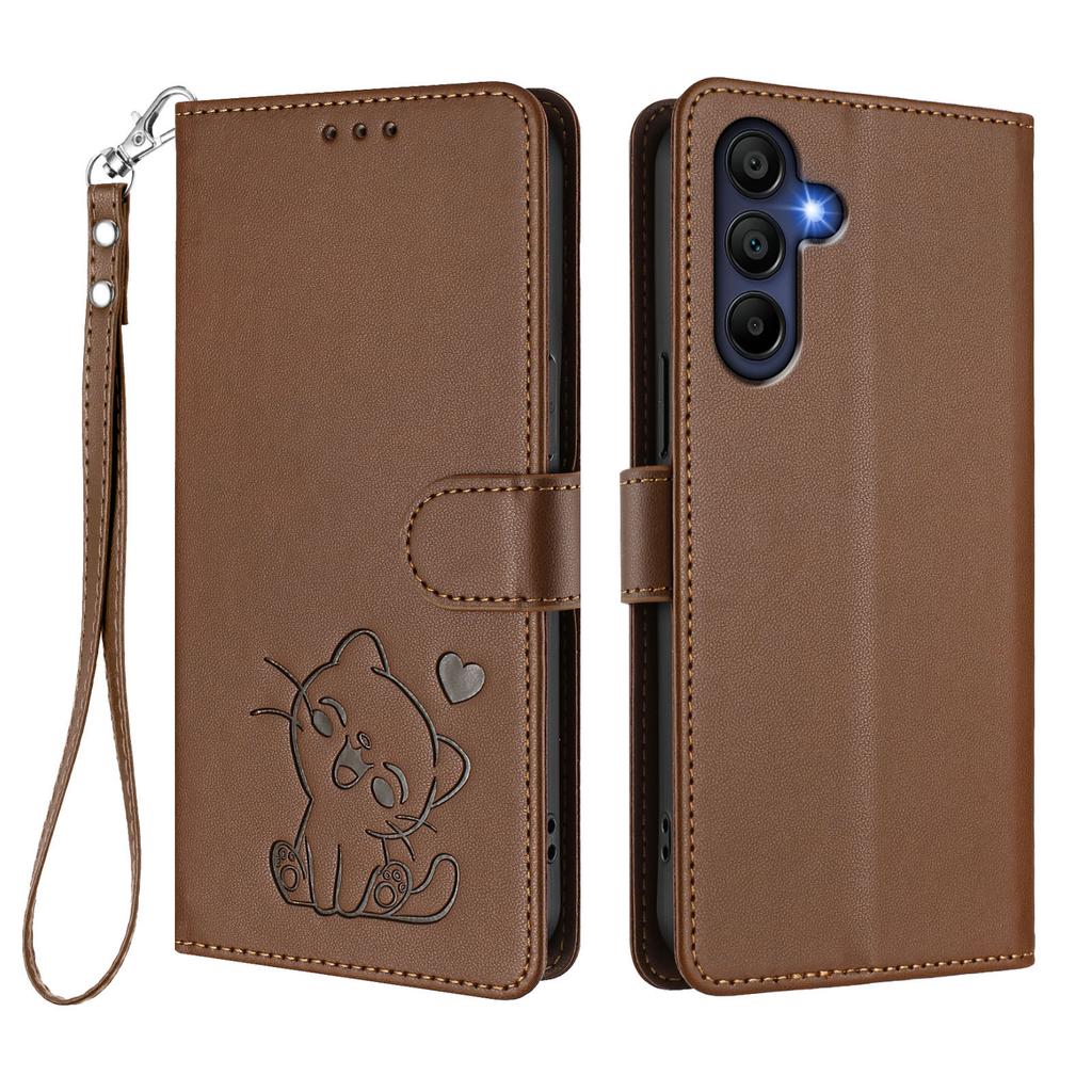 For Samsung Galaxy A16 4G/Galaxy A16 5G Wallet Case with Wrist Strap Love Cat Pattern Imprint Leather Phone Cover