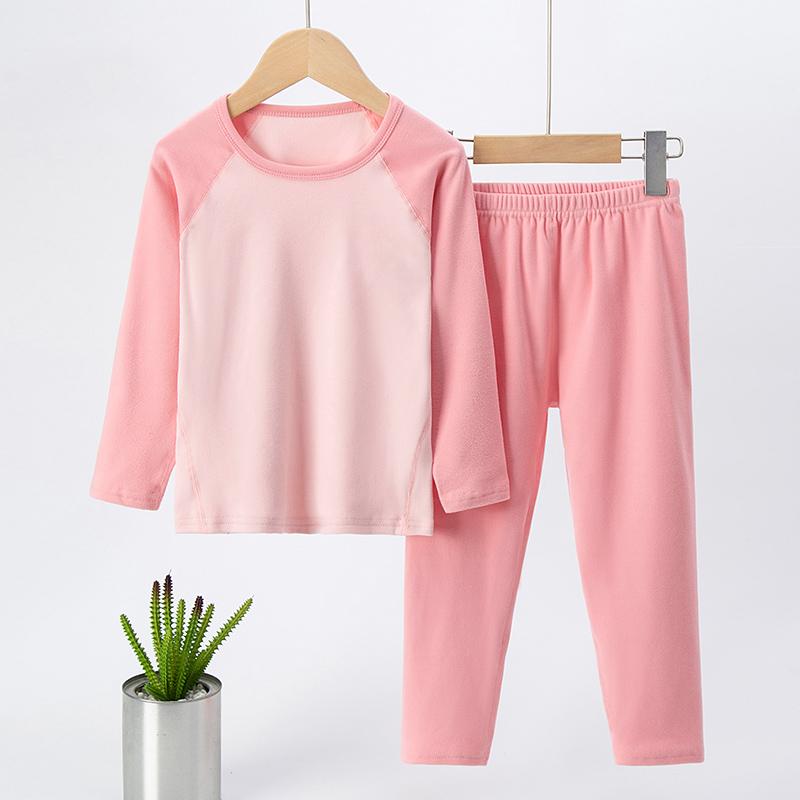 2/4-piece Autumn And Winter Children's Thick Brushed Color Blocked Warm Underwear Set For Boys And Girls Comfortable Sleepwear