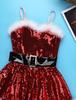 Kids Girls Santa Costume Outfit Sleeveless Sequin Tutu Dress Dance Show Fancy Dress Set for Christmas Cosplay Party