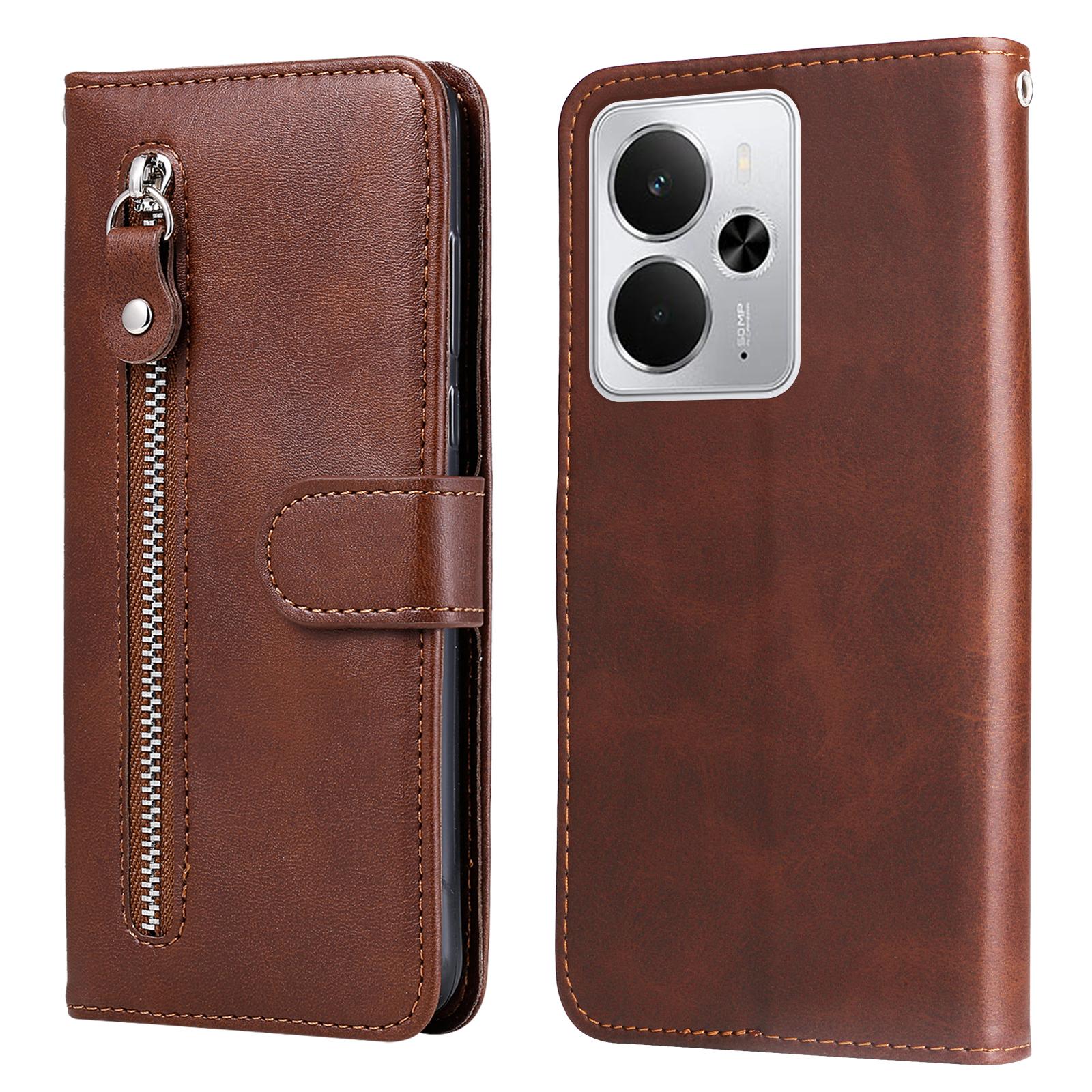 

Для Realme 14 5G Чохли з ПУ шкіри з кишенею на блискавці, гаманцем, чохол для телефону зі стендом Brown