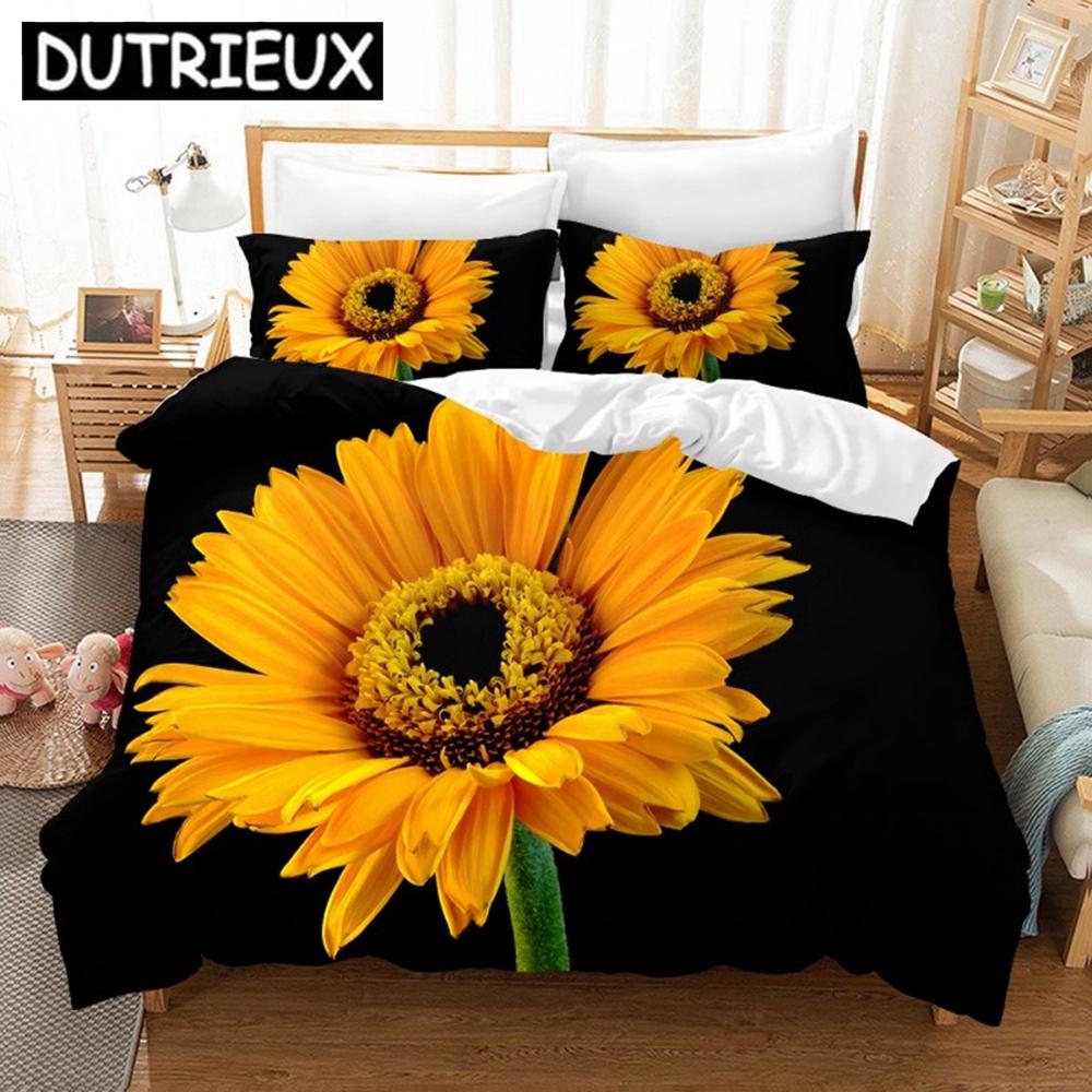 Comforter Orange Sunflower Printed Bedding Set For Lover Couples Gift Flower Pattern Quilt Home Use Bedlines Double Bed Quilt