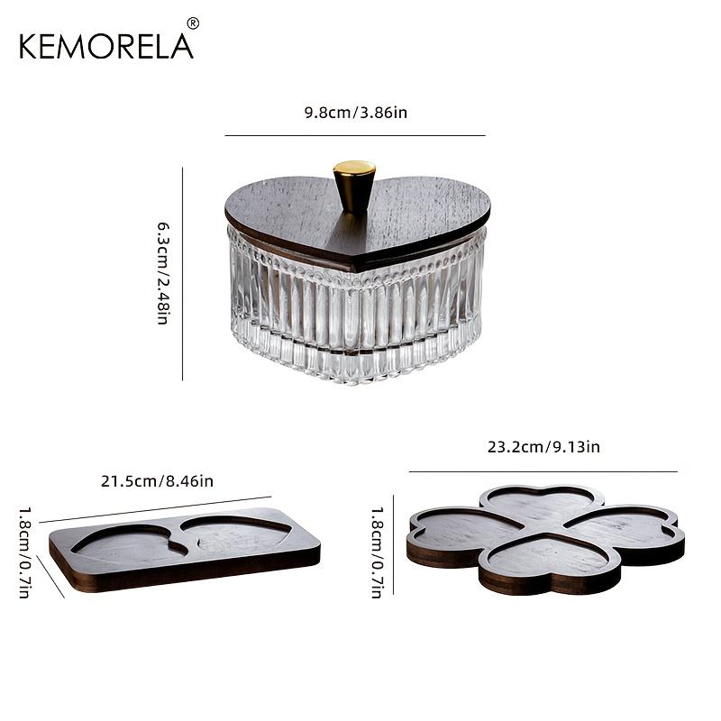 KEMORELA Glass Heart-Shaped Bowl Fruit Plate -Glass And Wood Fruit Snack Dessert Cake Plate Suitable for Family Parties Decorate