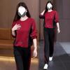 Mom Casual Fashion Suit Autumn and Winter Large Size Contrasting Color Round Neck Sweatshirt Wide Leg Pants Two-piece Set for Women