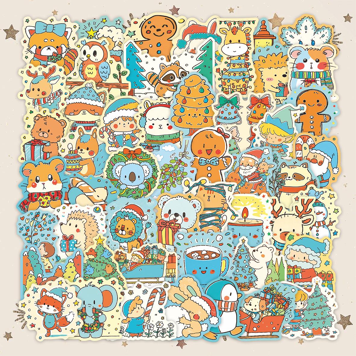

50pcs Cute Cartoon Christmas PVC Stickers for DIY Notebooks & Luggage