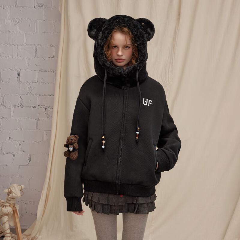 UNIFREE Women's Plush Spliced Hooded Winter Jacket