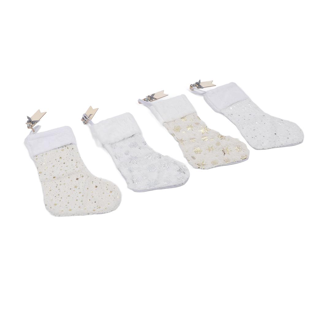 4pcs Stockings Decoration Snowflake Pattern Hot Stamping Technology Xmas Stockings with Wood Tags