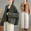 Damen S Locker Kurz Baumwoll-Leinen-Mischung Strickjacke Hemd