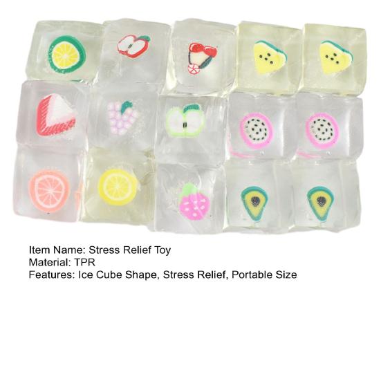 15Pcs Fruit Ice Cube Squeeze Toy Stress Relief Clear Cube Sensory Toy Soft Stretchy Transparent Cube Hand Relaxation Toy Party