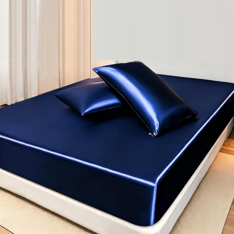 High-end Satin Fitted Sheet with Elastic Band Solid Color Silky Bed Sheet Smooth Non-Slip Mattress Cover Bedspreads Bed Linen