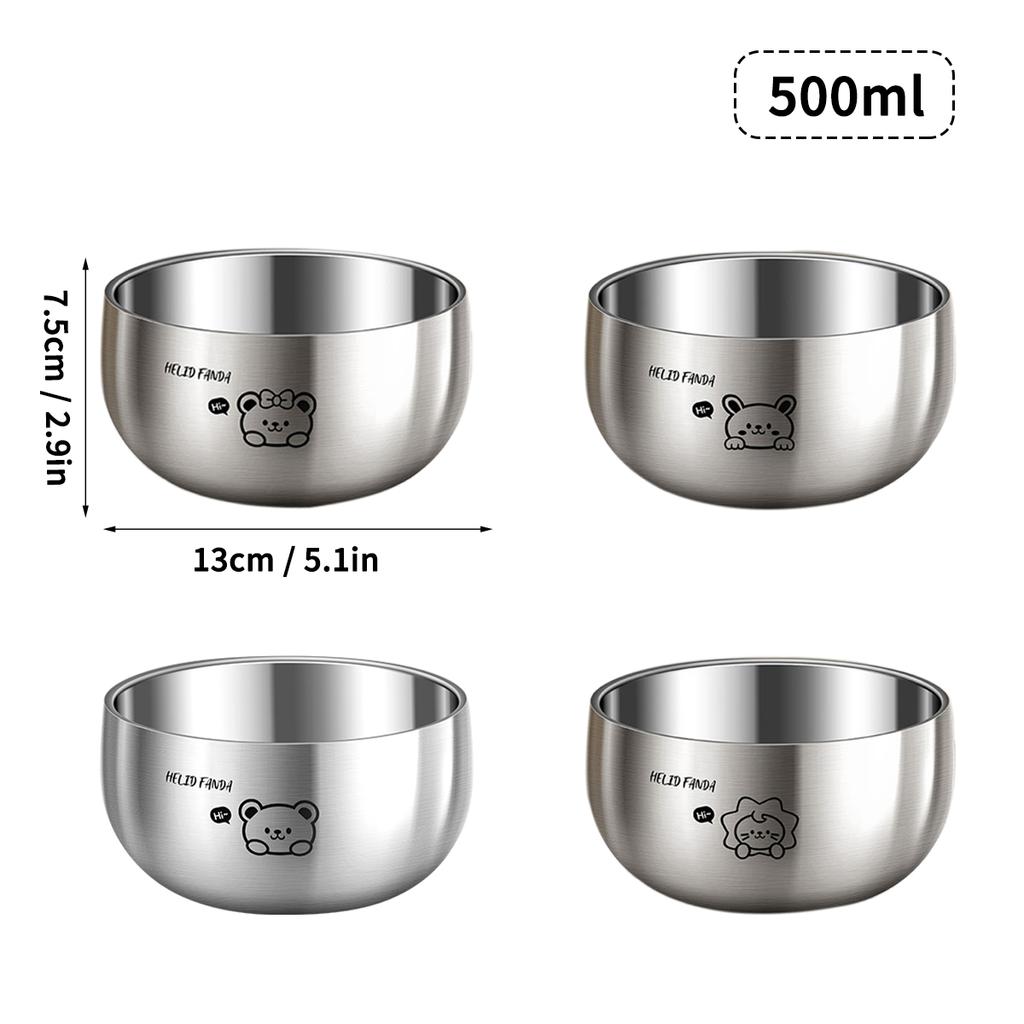 WORTHBUY 380/500ML 316 Stainless Steel Bowl Double-layer Children Rice Bowl Cute Tableware Kindergarten Anti Scalding Soup Bowl