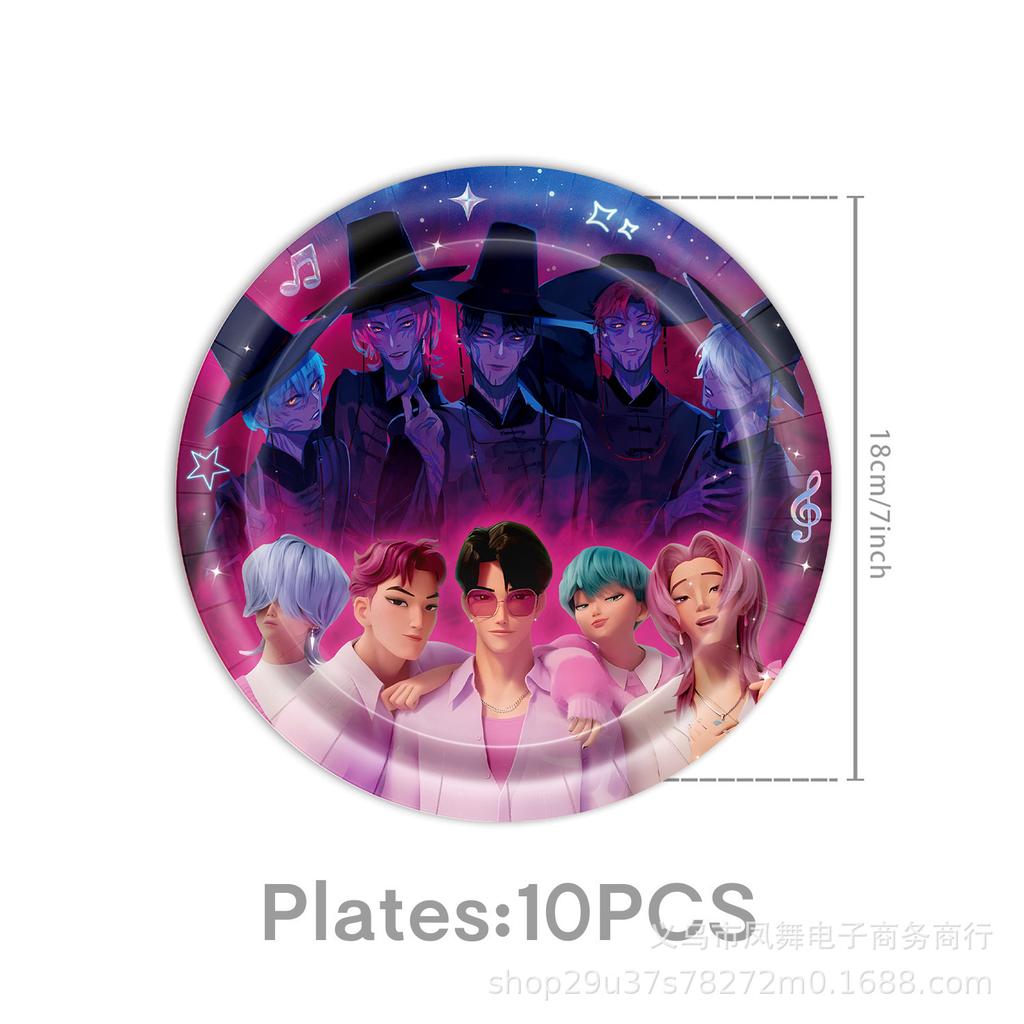 Popular Demon Hunters Themed Birthday Party Supplies Disposable Tablecloths Party Paper Plates Paper Cups Balloons