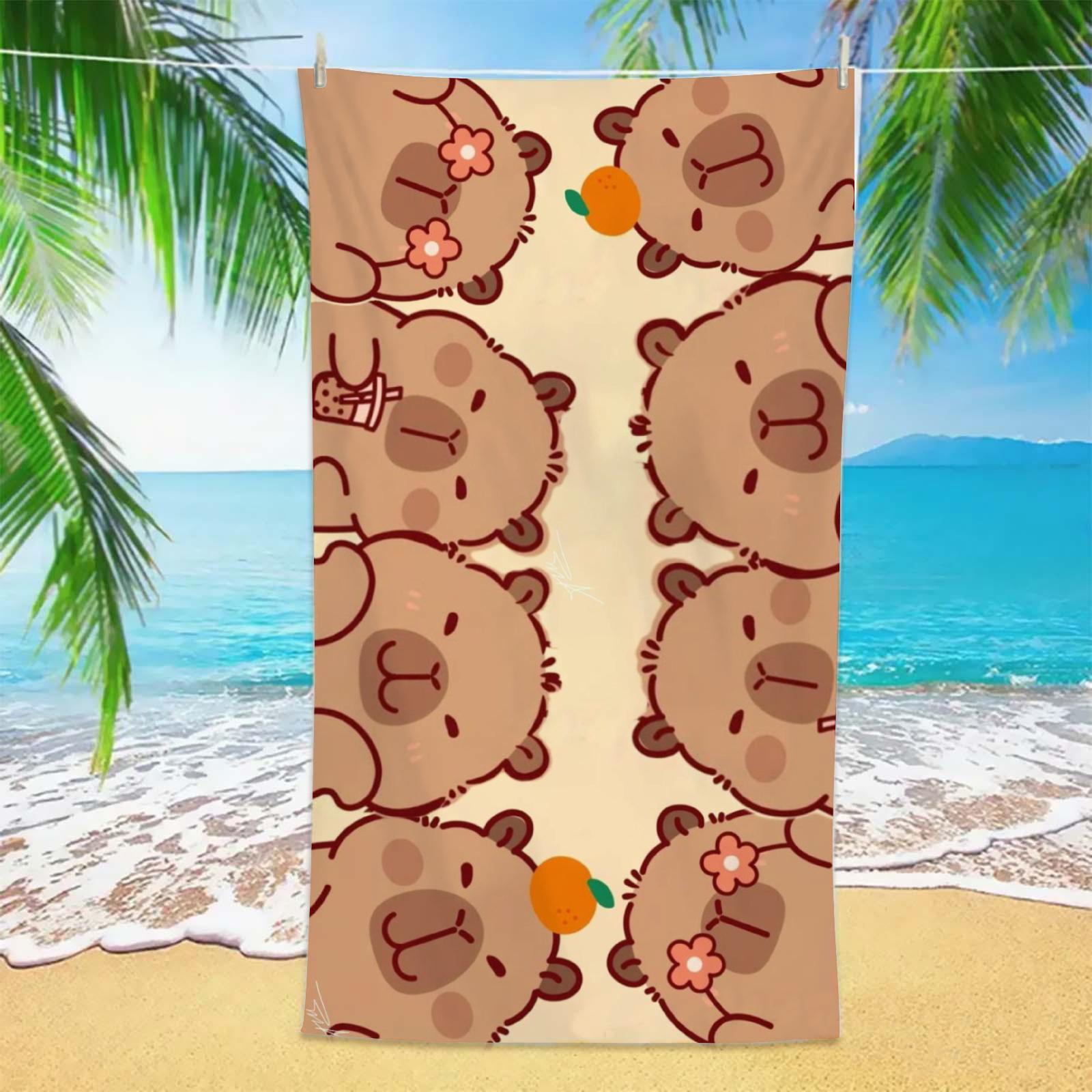 

Sweet Capybara Beach Towel 1pc Lightweight Absorbent Soft Microfiber Towel for Beach Pool Travel Kids Summer Essentials W30*H60(CM)