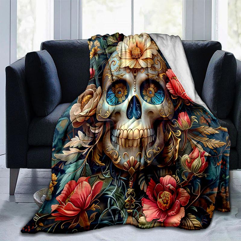 1pc Day of the Dead Design Theme Blanket Soft Throw for Home Decor, Perfect Gift for and , for All Seasons .K028