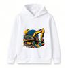 Kids Excavator Print Hoodie Sweatshirt, Cartoon Construction Vehicle Pullover for Boys Girls, Casual Long Sleeve Tops for Daily Wear