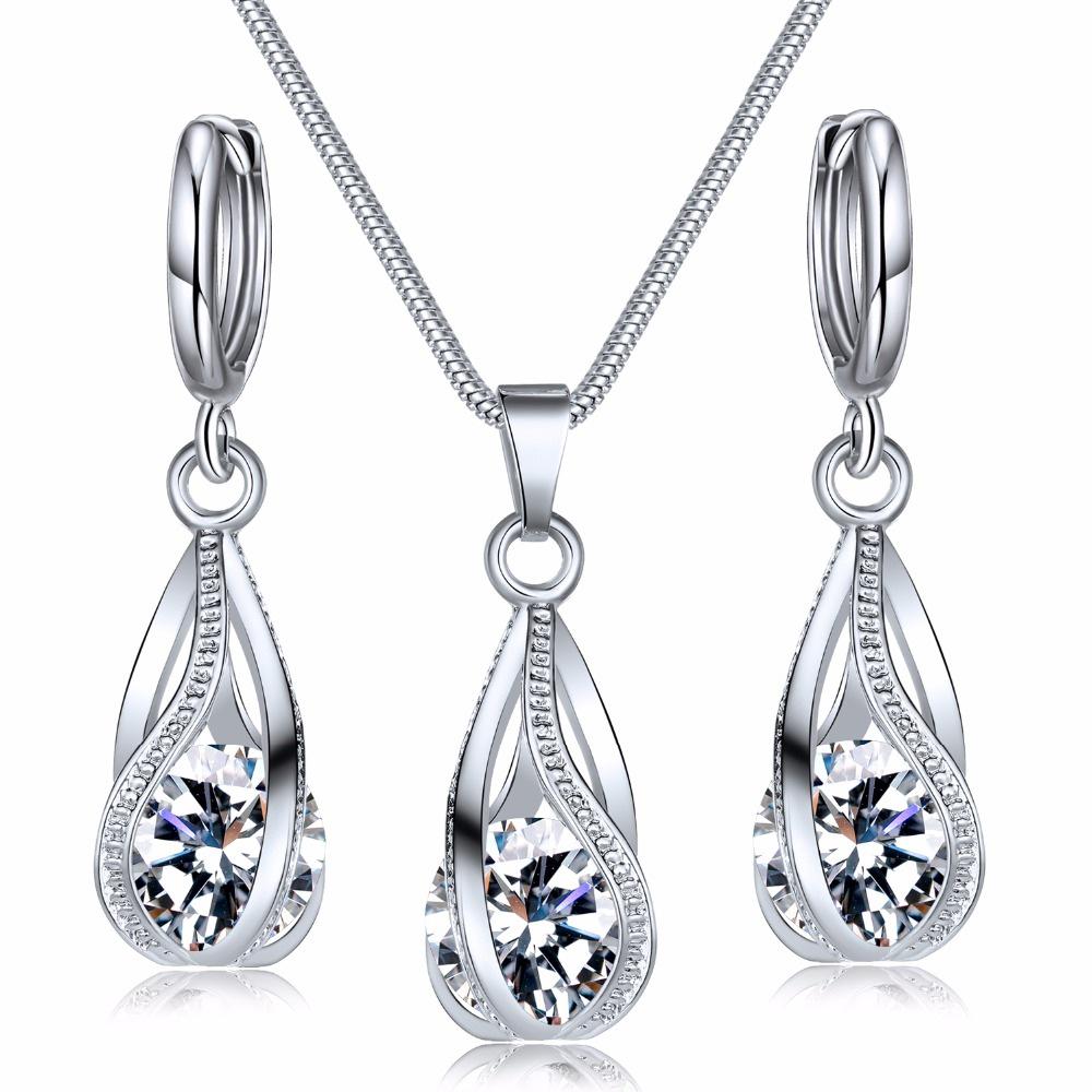 Zircon Crystal Pendant Earrings Two-Piece Set: Alloy Rhinestone Jewelry for Women