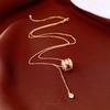 Elegant Gold Plated Zircon Geometric Gourd Pendant Necklace For Women Winter Layering 48cm Long Neck Chain