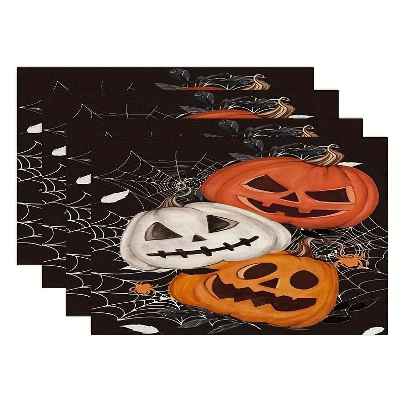 1PC Halloween Pumpkin Print Placemats Machine Washable Table Mat Linen Placemat for Kitchen Dining Table Decoration
