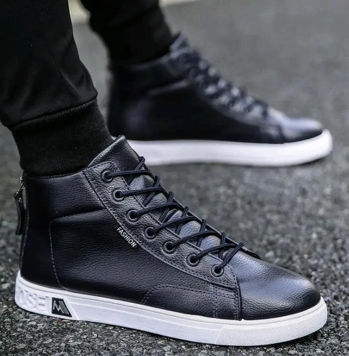 Fashion Leather Shoes Boots Men's Lace-up Height Increasing Ankle Boots Plus Size  Winter Boots