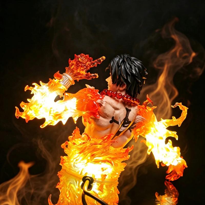One Piece Portgas D Ace Anime Bust Figure Light Up Flame Effect Statue Collectible Model Toy Desktop Ornament Home Decor Gift