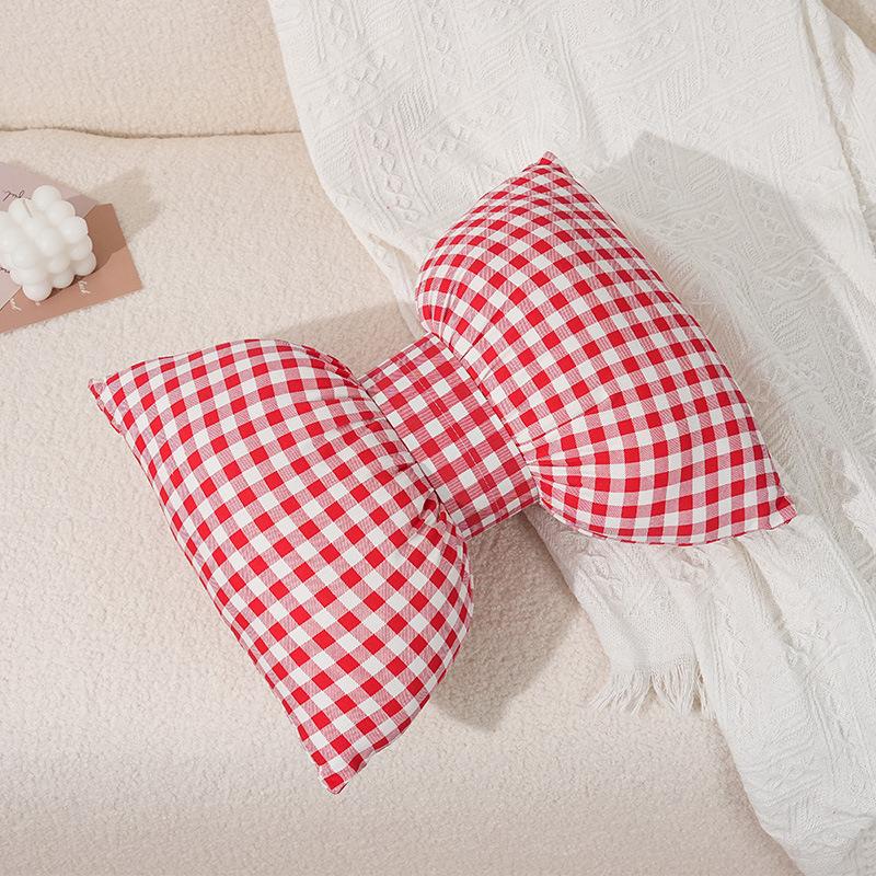 Pink bow ribbon couch pillow imitation rabbit fur comfortable car seat cushion style simple all-match back cushion