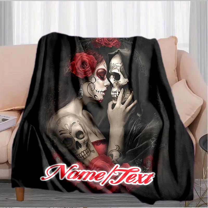 1PC Custom Name Day Dead Romance outdooor Flannel blankets Throw Blanket All-Season Throw Gift Bedspread for Couch, Bed, Camping Holiday Birthday gift