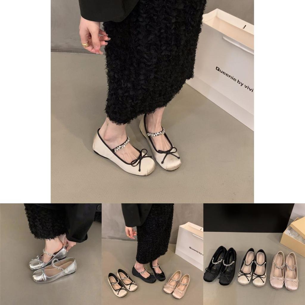 Pink Ballet Flat Shoes For Women With Block Heel And Satin Material For Daily Wear