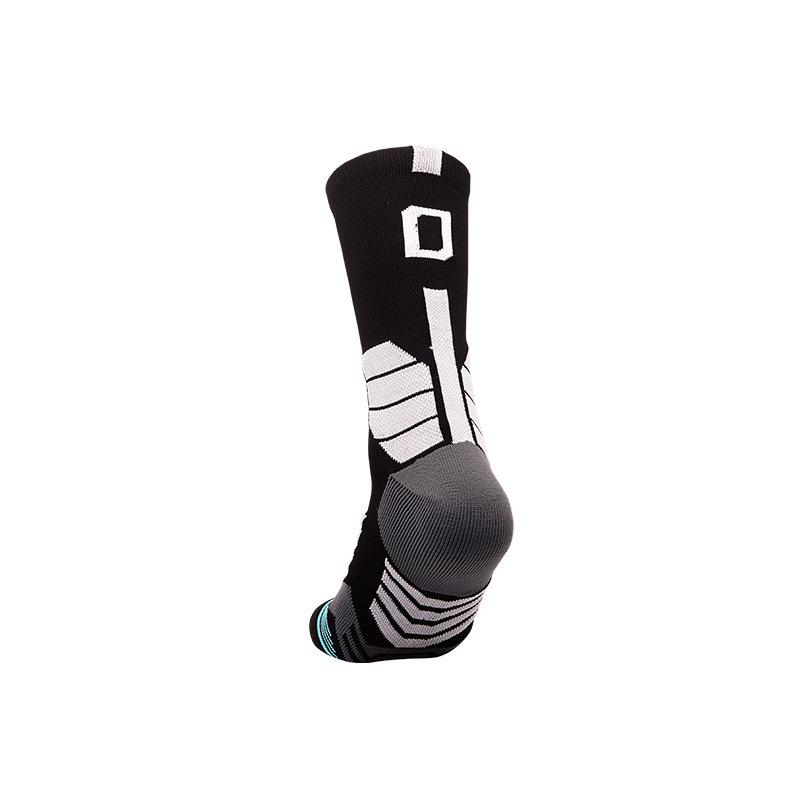 Men's Black and White Breathable Shock-Absorbing Basketball Socks
