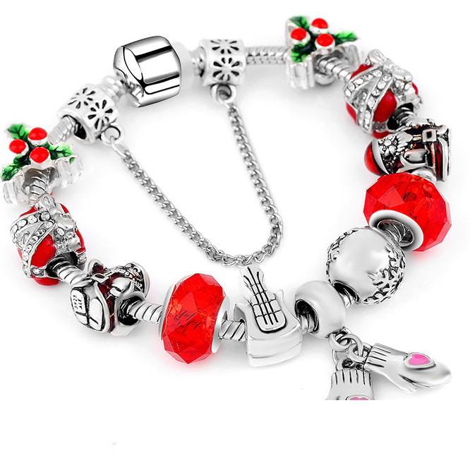 Damen Europäischer Stil Roter Kristall Weihnachtsarmband - Pandora Inspiriert Perlen DIY Schmuck