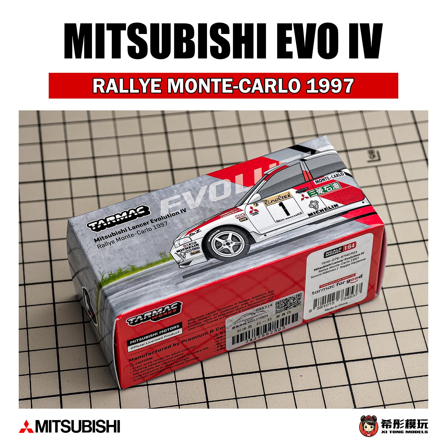 

TARMAC WORKS TW Mitsubishi Lancer Evolution IV RALLYE MONTE-CARLO 1997 Roxy Car Alloy Model Miniature Diecast Collection Toys