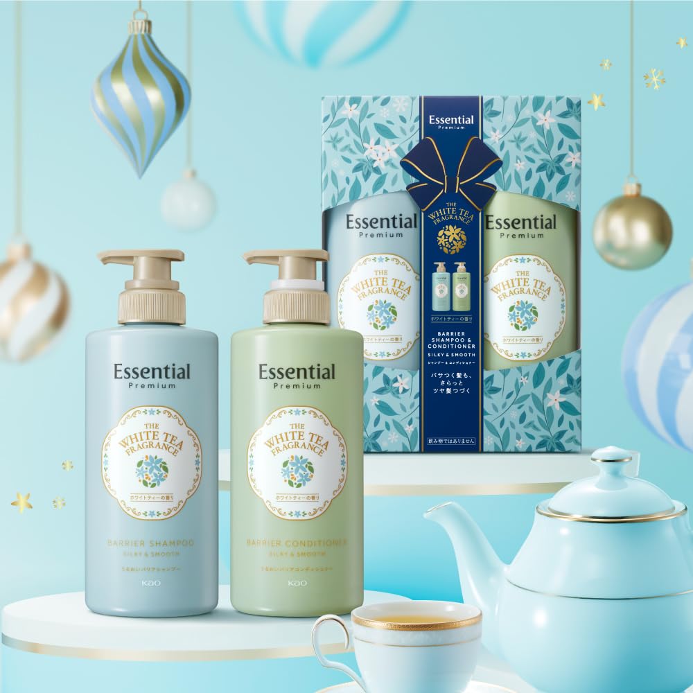Essential Premium Barrier Shampoo Conditioner Silky Smooth Pump White Tea 900ml & & Set, Scent,